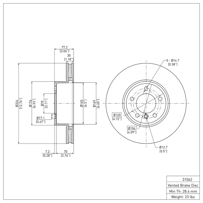 BMW 528I Brake Rotor (1) - Front - R1 Concepts - Plain - `04-`10